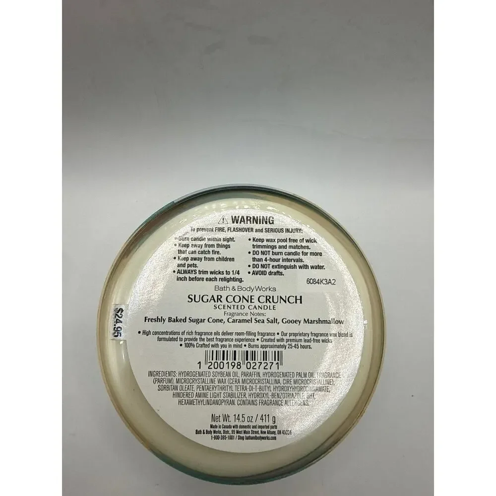 Bath & Body Works Sugar Cone Crunch 3-Wick Candle New 14.5 oz Summer